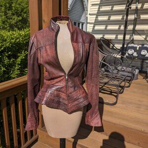 Women's Red Leather Ritual Lace-back Jacket, size Large